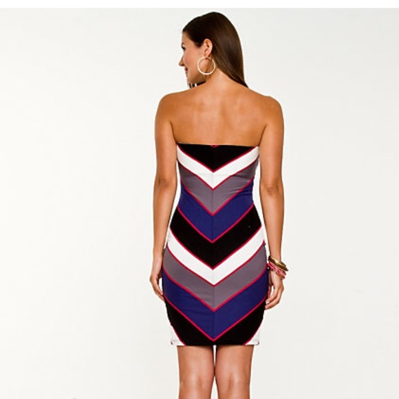 Le Chateau chevron black/grey/white/pink dress S - Picture 3 of 6